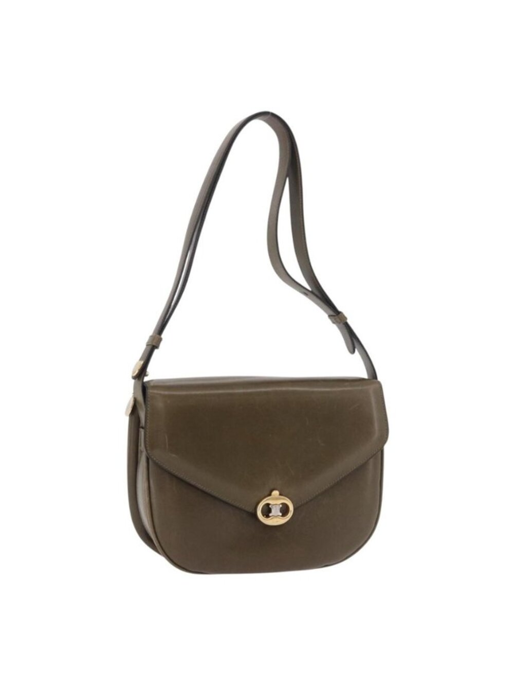 Authentic CELINE Shoulder Bag Leather Green Gold
